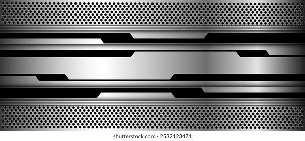 Tecnologia cibernética futurista metal linha preta poder círculo malha geométrica design criativo fundo vetor ilustração.
