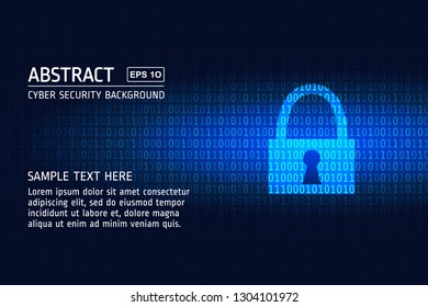 Abstract cyber security background. A padlock shape, binary numbers on a light and dark blue background. For websites, presentation, poster, banners, cool designs. Eps 10 vector, technology concept.