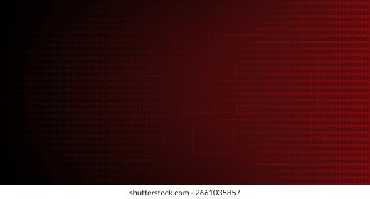 Segurança cibernética abstrata. Ataque de hacking de código binário ou violação de dados em fundo vermelho.