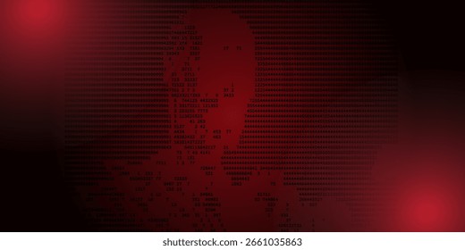 Segurança cibernética abstrata. Ataque de hacking de código binário ou violação de dados em fundo vermelho.