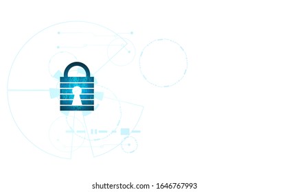 Ciberseguridad abstracta con tecnología de círculo azul candado Futuro fondo cibernético.