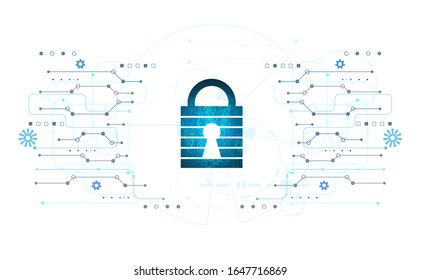Abstract Cyber security with padlock blue circle technology Future cyber background.