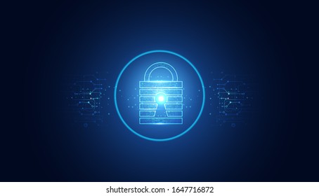 Abstract Cyber security with padlock blue circle technology Future cyber background.