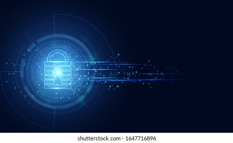Abstract Cyber security with padlock blue circle technology Future cyber background.