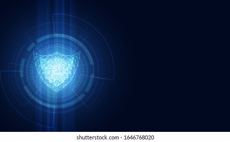Abstract Cyber security with shield blue circle technology Future cyber background.