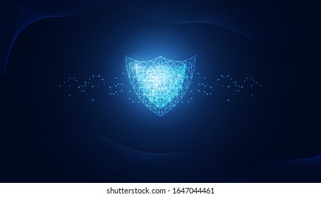 Ciberseguridad abstracta con tecnología de onda azul escudo Futuro fondo cibernético.