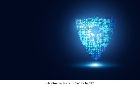 Abstract Cyber security with shield blue circle technology Future cyber background.