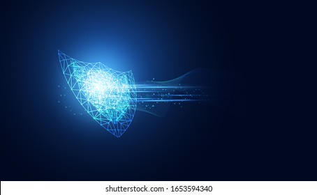 Abstract Cyber security with shield blue circle technology Future cyber background.