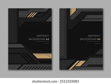 Abstract cyber tech monochrome set of backgrounds for vertical A4 page. Geometric brochure cover.
