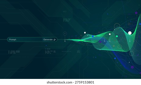 Abstract cyber visualization Artificial Intelligence concept and glowing AI generative data waves with prompt bar and search field Interface, Futuristic network infrastructure digital technology
