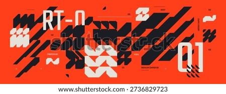 Abstract cyberpunk banner with future tech geometric elements, design in Ski Fi style, Flat futuristic background with brutalism shapes, technology Hi Tech y2k ornament, Cyberspace gaming dashboard