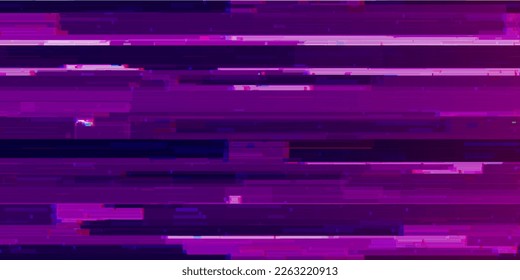 Abstrakter Cyberpunk-violetter Glitchhintergrund. Abstrakter Rauscheffekt, Fehler-Video-Beschädigung, stilisierte Daten beschädigten Linien. Vektorgrafik.