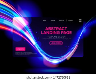 An abstract cyberpunk style of light trails for landing page design. Template or background design for website user interface that are suitable for technological theme, cyberpunk art or others.