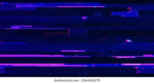 Abstract Cyberpunk or Synthwave Style Dark Blue and Purple Glitch Background. Abstract Noise Effect, Error Video Damage, Stylized Data Corrupted Lines. Vector illustration.