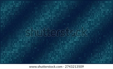 Abstract Cybersecurity Background featuring a Full Frame Seamless Texture of Binary Code. Digital Bitstreams Flow Across the Entire Canvas in Cyan and Teal Tones for Programming, Software Development, and Big Data Visuals.