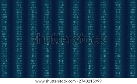 Abstract Cybersecurity Background featuring a Full Frame Seamless Texture of Binary Code. Digital Bitstreams Flow Across the Entire Canvas in Cyan and Teal Tones for Programming, Software Development, and Big Data Visuals.