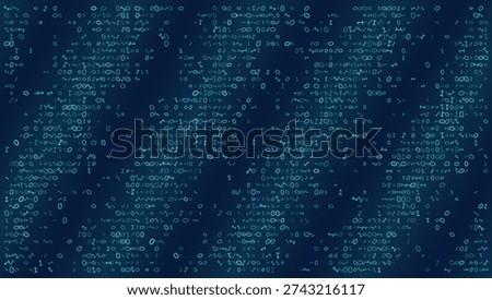 Abstract Cybersecurity Background featuring a Full Frame Seamless Texture of Binary Code. Digital Bitstreams Flow Across the Entire Canvas in Cyan and Teal Tones for Programming, Software Development, and Big Data Visuals.