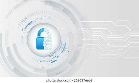 Abstract cybersecurity concept with a padlock on a gray hi-tech background. Symbolizing digital protection, privacy and data security on the Internet. - Powered by Shutterstock - Get 15% off with code: PIKWIZARD15