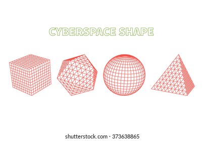 Abstract cyberspace geometric shapes. Cyberspace grid. 3d technology cyberspace grid. Technology cube square circle triangle computer graphic. Futuristic technology. Three-dimensional abstract vector