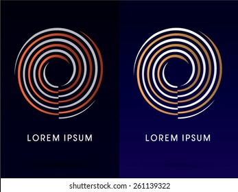Abstract , Cycle spin, Wheel, swirl, O, zero,  designed using gold silver and bronze line ,logo, symbol, icon, graphic, vector.