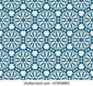 Abstract cyclical pattern of floral ornament. Seamless vector illustration. blue color. For the interior design, wallpaper, printing, textile industry