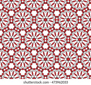 Abstract cyclical pattern of floral ornament. Seamless vector illustration. red and black color. For the interior design, wallpaper, printing, textile industry.