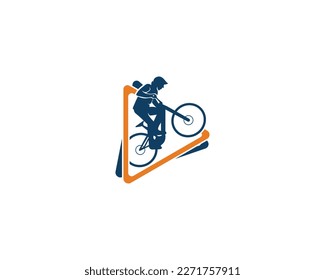 Resumen de la carrera de ciclismo Elemento de diseño de logotipo deportivo creativo. Club de ciclismo, tienda de bicicletas, ciclismo, ilustración vectorial del club de ciclismo de montaña.