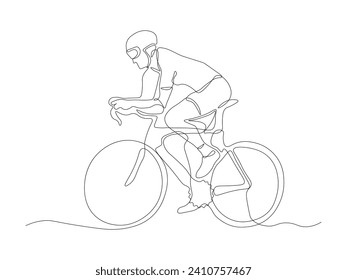 Abstract cyclist, athlete on a bicycle,continuous one line art hand drawing sketch