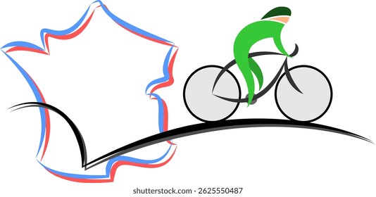 Um ciclista abstrato em camisa verde com um mapa de França sobre fundo transparente