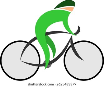 Um ciclista abstrato em camisa verde sobre fundo transparente