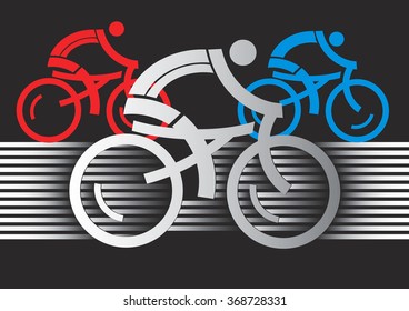 Abstract cyclist racers.
Three racing cyclists. Colorful stylized illustration on the black background. Vector available.
