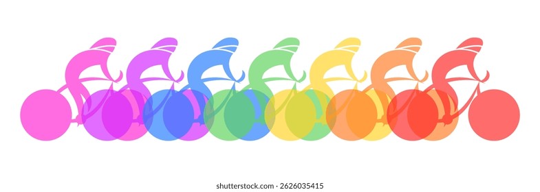 Um ciclista abstrato com uma gama de cores, em movimento, sobre um fundo transparente
