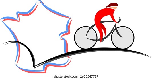 Um ciclista abstrato em camisa vermelha com um mapa da França sobre fundo transparente