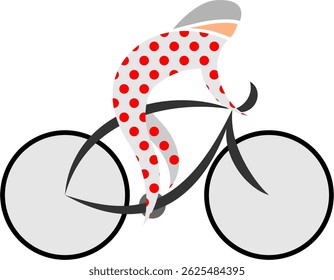 Um ciclista abstrato em camisa vermelha polka-dot no fundo transparente