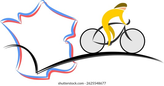 Um ciclista abstrato em camisa amarela com um mapa de França sobre fundo transparente