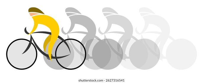 Um ciclista abstrato com uma camisa amarela, em movimento, sobre um fundo transparente
