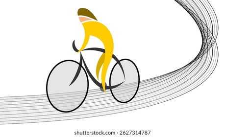 Um ciclista abstrato em uma camisa amarela em uma pista sobre fundo transparente