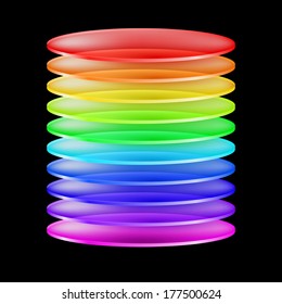 Abstract cylinder made of colorful transparent layers. Illustration on black background