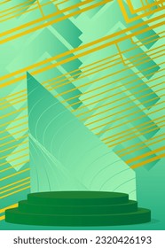 Abstract cylinder pedestal podium. Yellow, Green and Turquoise stage showcase for presentation. Mockup vector minimal geometric product display.