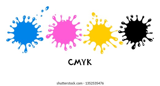 Abstract CYMK color splash isolated on white background. CMYK color text logo concept.  vector illustration 
