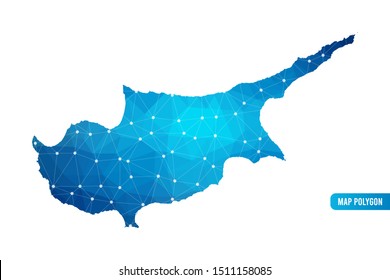 Abstract Cyprus Map geometric rumpled triangular low poly style gradient graphic on white background , line dots polygonal design for your . Vector illustration eps 10