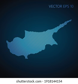Abstract Cyprus map template made from blue diagonal lines on dark background. Vector illustration EPS10.