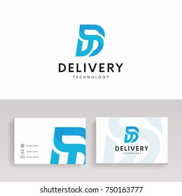 Abstract D letter company icon with brand business card.