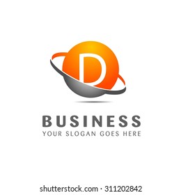 Plantilla de icono del logotipo del vector de letra D abstracta. Logo de la empresa naranja, logo abstracto, elemento de diseño, idea creativa. logotipo del globo, logotipo del planeta, logotipo del círculo, logotipo del mundo, logotipo del metal plateado, logotipo del mundo,