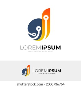 Abstract D logo with technology design vector, simple style