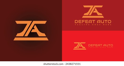 Abstract DA or AD letter logo design vector icon template in gold color isolated in multiple red background colors applied for automotive business company logo design inspiration template