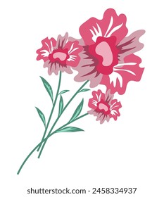 Abstract dahlia flowers in flat design. Blooming rose branches bouquet. Vector illustration isolated.