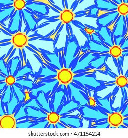 Abstract daisies. Background of blue and white flowers.