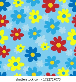 Abstract daisies on a blue background. Pattern for textiles, background, packaging paper, Wallpaper.