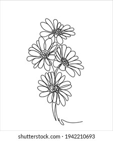 Abstract Daisies one line drawing on white background. One-line drawing.Minimal concept. Continuous line. Vector Eps10